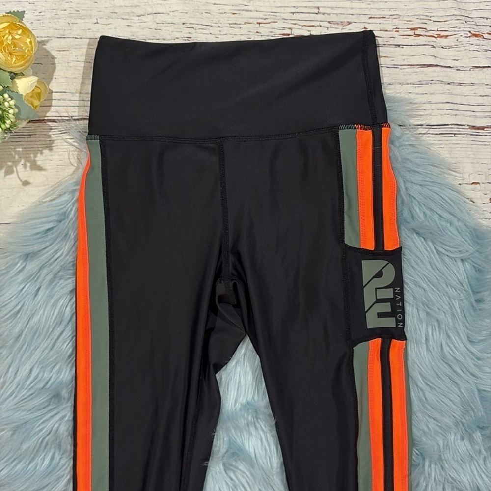 P.E Nation Orange Striped Logo High Rise Leggings Small  Like New - Picture 4 of 9